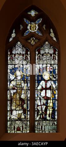Buntglas in St. David`s Church, Moreton-in-Marsh, Gloucestershire, England, Großbritannien Stockfoto